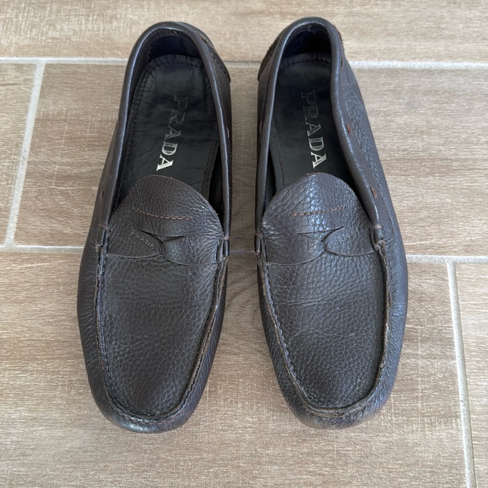 Vintage Prada Chocolate Brown Saffiano Leather Loafers Size 37
